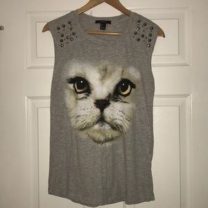 FOREVER 21 cat face muscle tee
